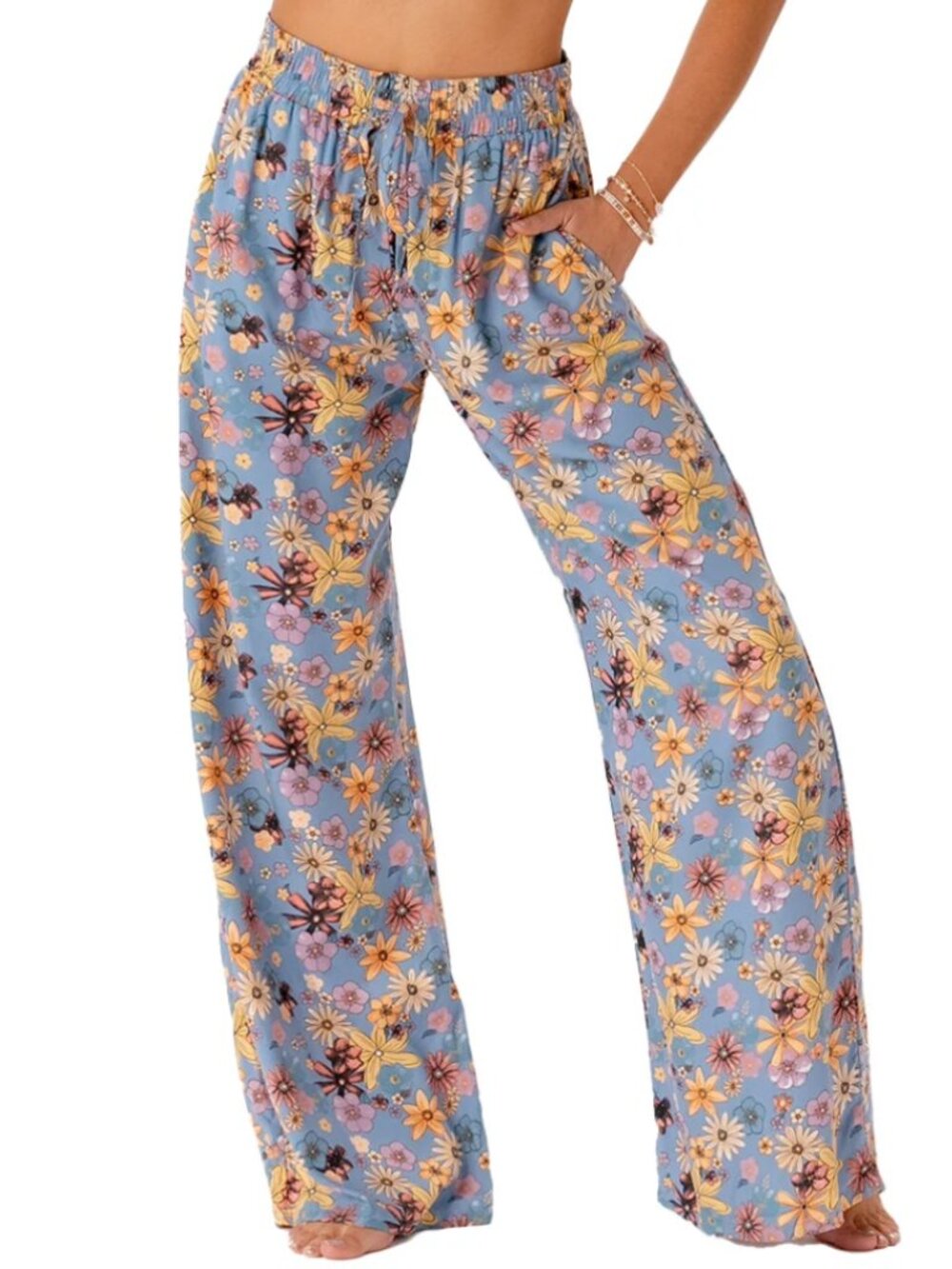 Lotus & Luna Carlsbad Wide Leg Drawstring Pants Womens Small Floral Bohemian NWT